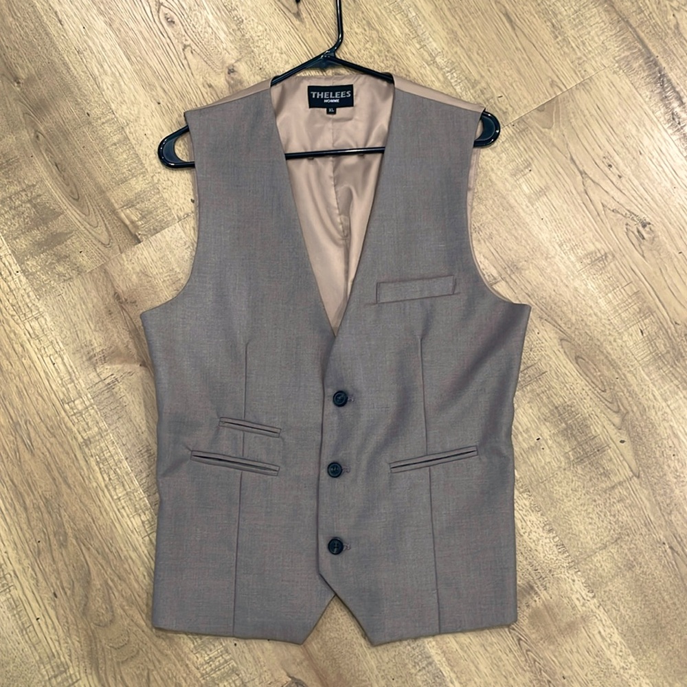 Men’s slim fit warm grey suit vest | Size: XL